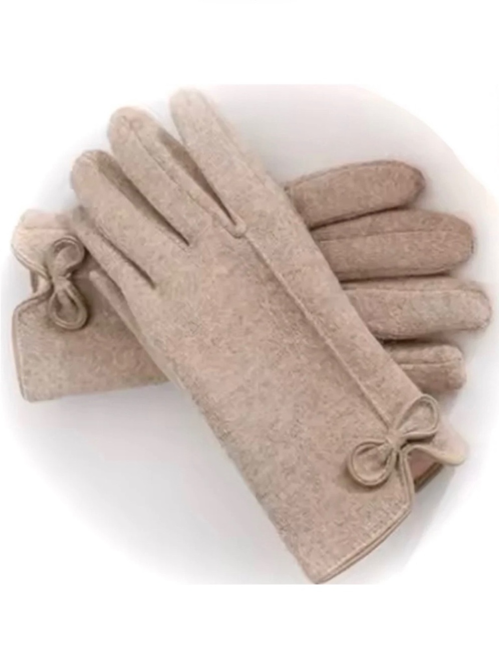 Luxury Cashmere Merino Wool Gloves Classic Beige Driving Winter mittens with bow